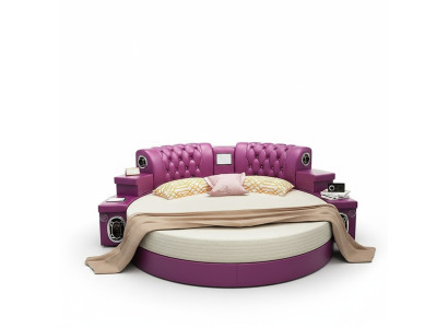 Lit King Size Rond Lits Ronds Multifonctionnels Hôtel Rembourrage LED Étagère