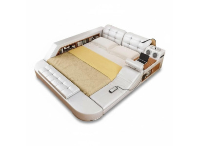 Design Lit Double de Luxe en Cuir avec USB Hôtel Multifonction Nouveau