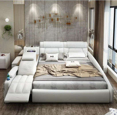 Lit design XXL Grand lit en cuir rembourré pour hôtel 180x200cm Multifonction