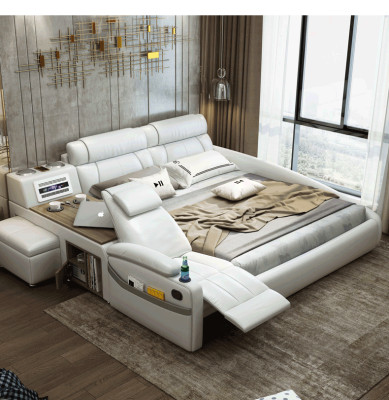 Lit design XXL Grand lit en cuir rembourré pour hôtel 180x200cm Multifonction