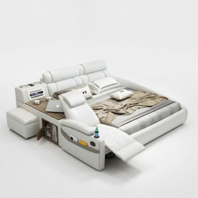 Lit design XXL Grand lit en cuir rembourré pour hôtel 180x200cm Multifonction