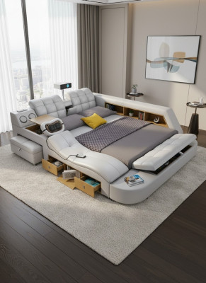 Lit de massage multifonctionnel Deluxe Lit d'hôtel en tissu avec LED USB Radio