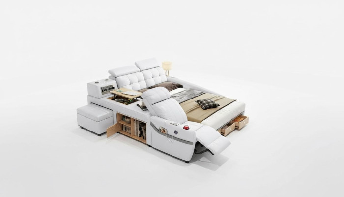 Chaise de massage de lit Lits multifonctions Rembourrage étagère USB en cuir de luxe