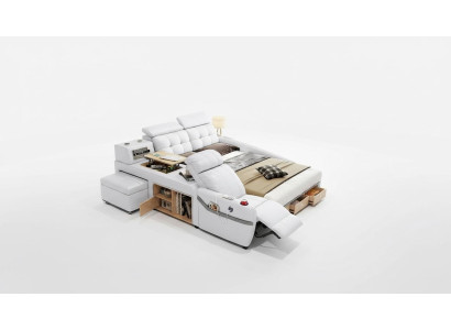 Chaise de massage de lit Lits multifonctions Rembourrage étagère USB en cuir de luxe