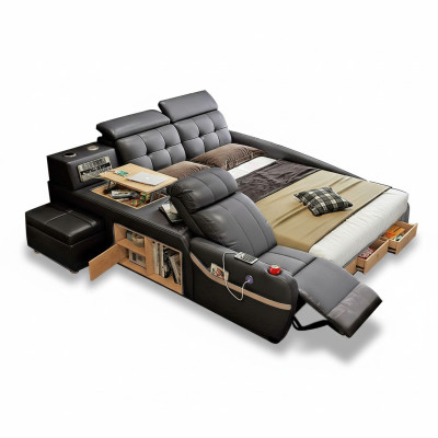 Lits de luxe multifonctions avec fonction massage, tissu d'hôtel, led, usb, radio.