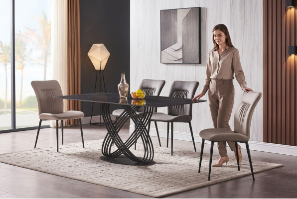 Table de luxe en acier inoxydable Table à manger Salle à manger Tables de cuisine Design Métal
