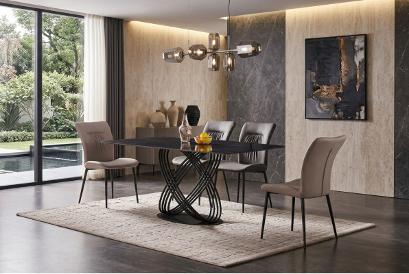 Table de luxe en acier inoxydable Table à manger Salle à manger Tables de cuisine Design Métal