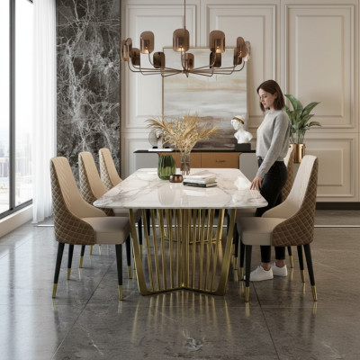 Tables de luxe Table de salle à manger Table en métal Table de salle à manger Mobilier moderne Acier inoxydable doré