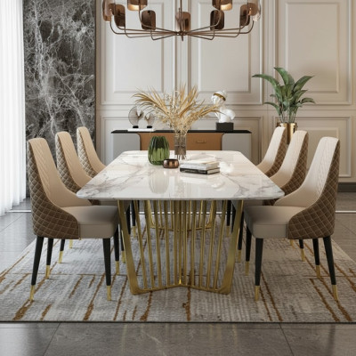 Tables de luxe Table de salle à manger Table en métal Table de salle à manger Mobilier moderne Acier inoxydable doré
