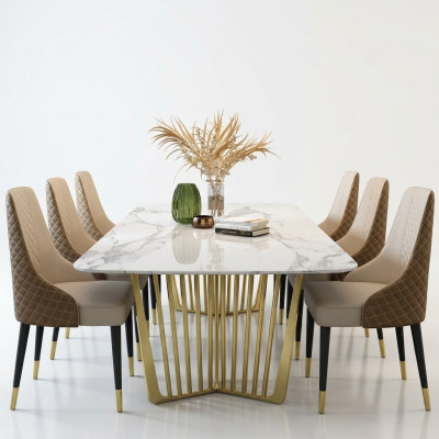 Tables de luxe Table de salle à manger Table en métal Table de salle à manger Mobilier moderne Acier inoxydable doré