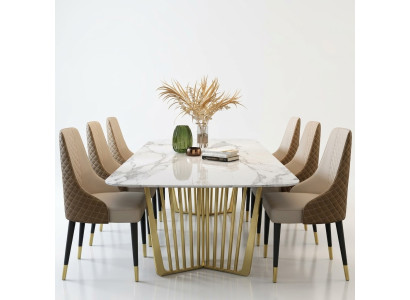 Tables de luxe Table de salle à manger Table en métal Table de salle à manger Mobilier moderne Acier inoxydable doré