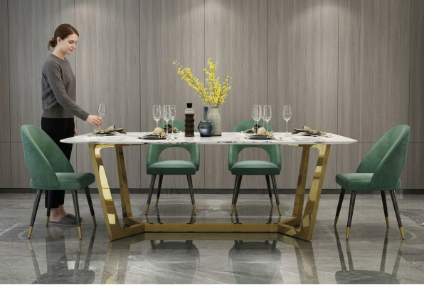 table en acier inoxydable Tables de luxe Mobilier de salle à manger moderne Tables à manger 140x80cm Métal