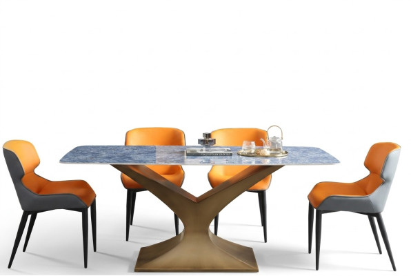 Table de salle à manger de luxe en métal acier inoxydable Tables Mobilier Table à colonne Tables à manger Style marbré
