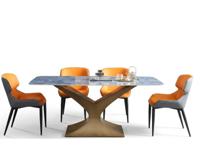 Table de salle à manger de luxe en métal acier inoxydable Tables Mobilier Table à colonne Tables à manger Style marbré