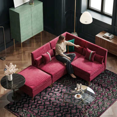 Paysage vivant Canapé d'angle en forme de L Relax Velours Bois massif Siège Design Canapé Lounge neuf