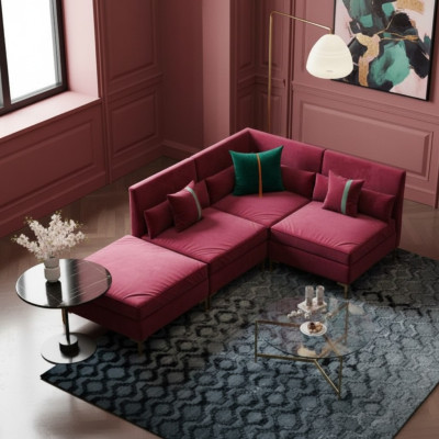 Paysage vivant Canapé d'angle en forme de L Relax Velours Bois massif Siège Design Canapé Lounge neuf