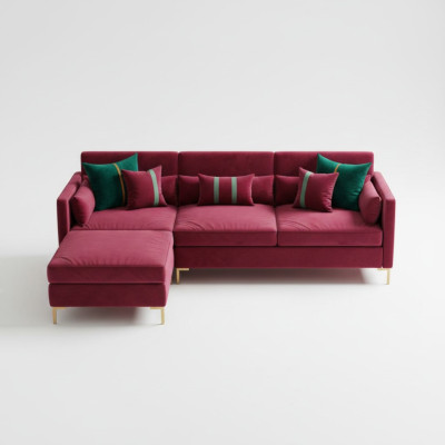 Paysage vivant Canapé d'angle en forme de L Relax Velours Bois massif Siège Design Canapé Lounge neuf
