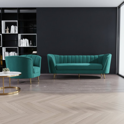 Siège Design Canapé Salon Sofa 2 Places Paysage de vie Repos Velours Bois massif