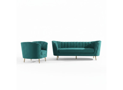 Siège Design Canapé Salon Sofa 2 Places Paysage de vie Repos Velours Bois massif