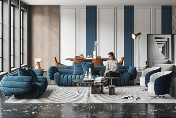 Canapé en velours 2 places Living paysage Bois massif Siège relax Design Canapé Lounge