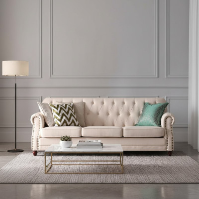 Canapé Chesterfield 3 places Paysage vivant Siège relax Conception Canapé Lounge Sofas