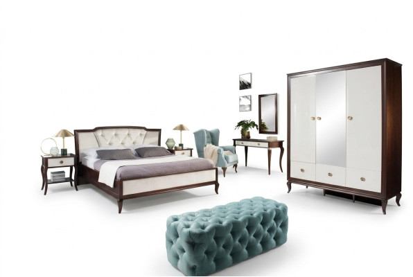 Ensemble de chambre à coucher complet 4 pièces : lit design + 2 tables de chevet + armoire