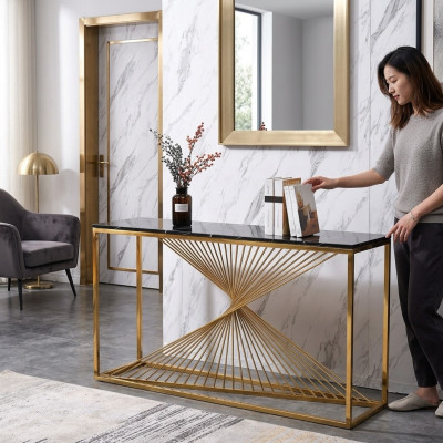 Table de console de luxe design, Tables consoles Bois Métal Design Or