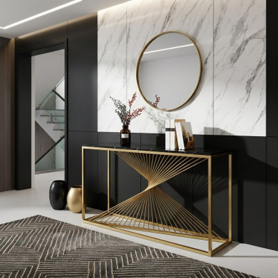 Table de console de luxe design, Tables consoles Bois Métal Design Or