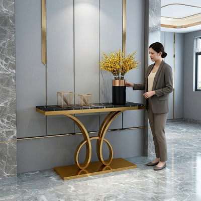 Table console moderne Designer Gold en acier inoxydable fait main 120x40cm