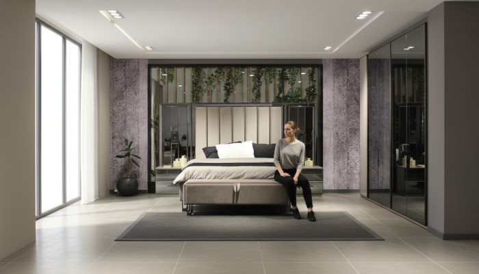 Jeu de chambre luxueux exclusif : Lit, 2 tables de chevet et tabouret