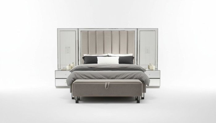 Jeu de chambre luxueux exclusif : Lit, 2 tables de chevet et tabouret