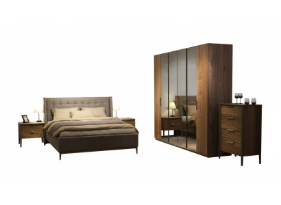 Ensemble de chambre à coucher de designer Lit de luxe 2x Table de chevet Bois Complet nouveau 3 pièces.
