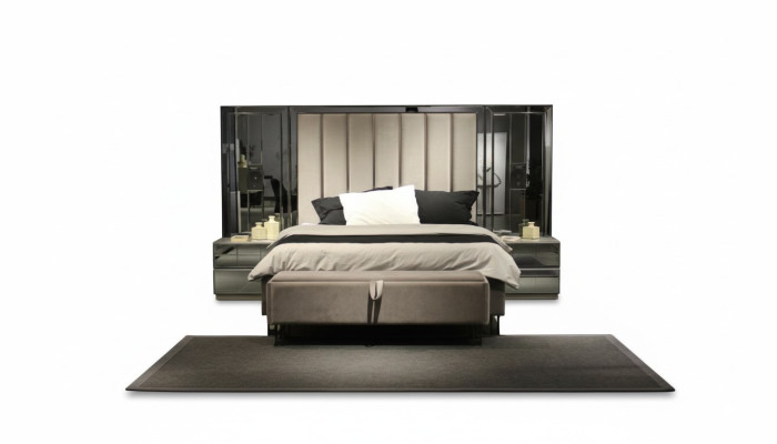 Lit 2x Tables de chevet Tabouret Design Ensemble de chambre à coucher 4 pièces Mobilier de luxe neuf