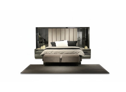 Lit 2x Tables de chevet Tabouret Design Ensemble de chambre à coucher 4 pièces Mobilier de luxe neuf