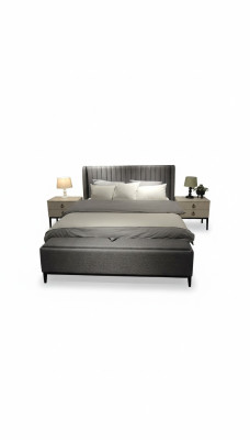 Luxueux ensemble de chambre à coucher Designer Lit double Elégant 2x Tables de chevet