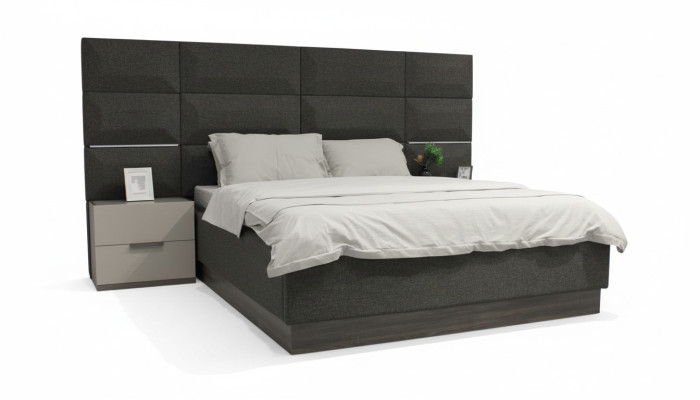 Ensemble de chambre de luxe Lit Designer 2x Table de chevet Bois Complet neuf 3 pièces.