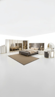 Luxueux ensemble de chambre à coucher Lit + 2x Tables de chevet Commode Armoire en bois neuf