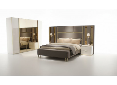 Lit 2x Tables de chevet 3 pièces. Chambre Lit double Mobilier design Bois nouvelle Ensemble