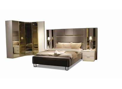 Ensemble de chambre de luxe Lit + 2x tables de chevet + Tabouret Meubles de design 4 pcs. neuf
