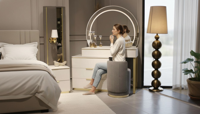 Coiffeuse ensemble console miroir meuble de chambre design tabouret 3 pièces. Nouveau