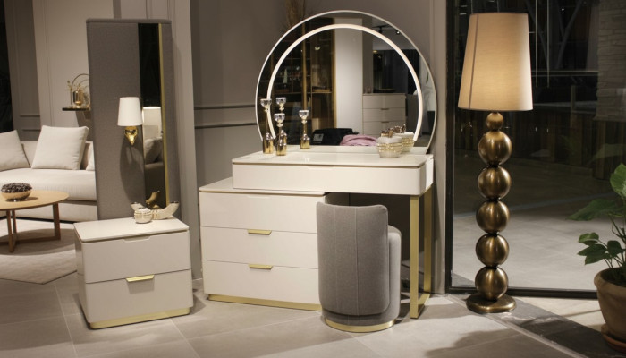 Coiffeuse ensemble console miroir meuble de chambre design tabouret 3 pièces. Nouveau