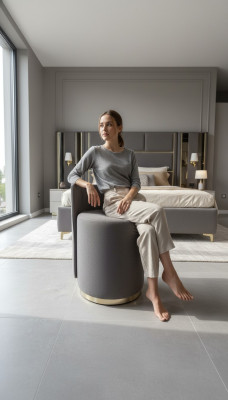Tabouret rond Design Meuble en bois Design de luxe Salon Repose-pieds