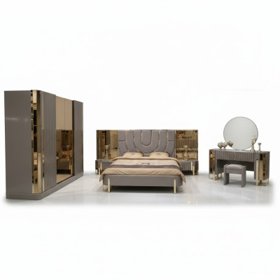 Ensemble de chambre de luxe complet Lit 2x Table de chevet Armoire 4 pièces