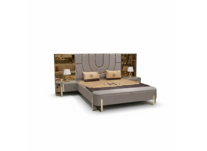Conception Chambre 3 pcs. Lit 2x Tables de chevet Moderne Lits de luxe Ensemble de meubles neuf