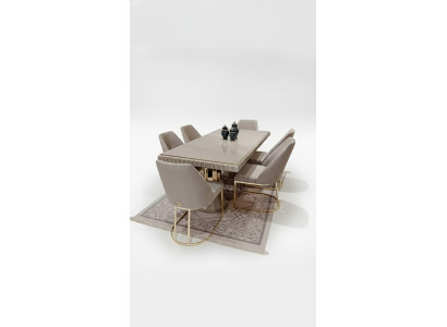 Table de luxe beige en acier inoxydable Tables Design italien Tables à manger Table à manger nouvelle