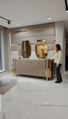 Commode avec 2x Miroir Meuble en bois Buffet de luxe Mobilier moderne 3 pièces. nouveau