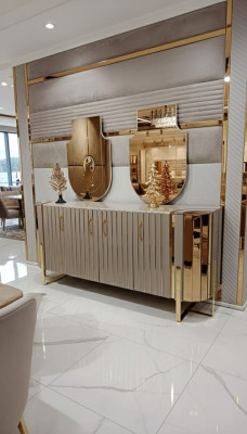 Commode avec 2x Miroir Meuble en bois Buffet de luxe Mobilier moderne 3 pièces. nouveau