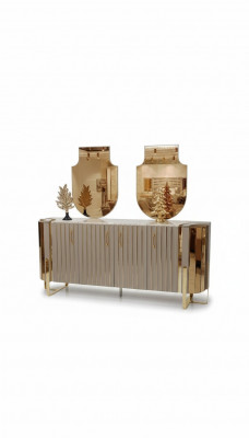 Commode avec 2x Miroir Meuble en bois Buffet de luxe Mobilier moderne 3 pièces. nouveau