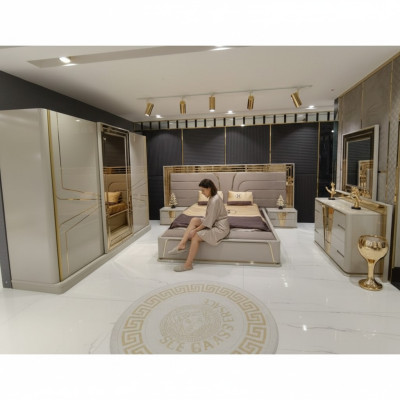 Chambre complète Lit 2x Tables de chevet Armoire Commode avec miroir