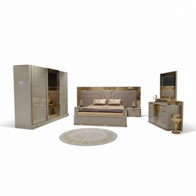 Chambre complète Lit 2x Tables de chevet Armoire Commode avec miroir